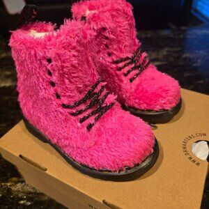 Dr Martens Pink Tinsel Fur Toddler boots